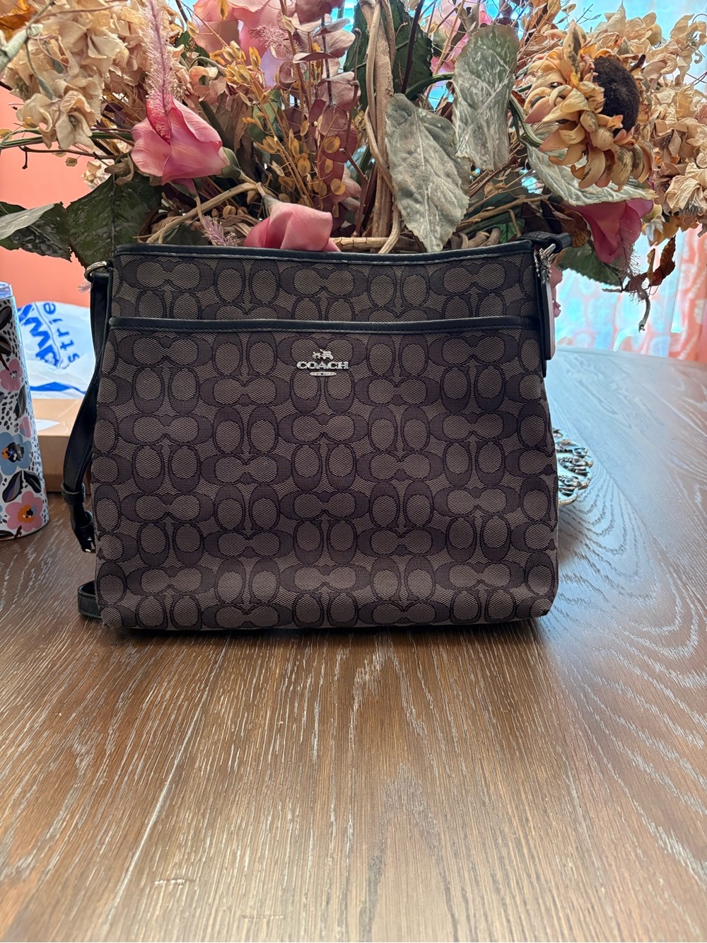 Coach Signature Canvas Crossbody in Dark Brown
